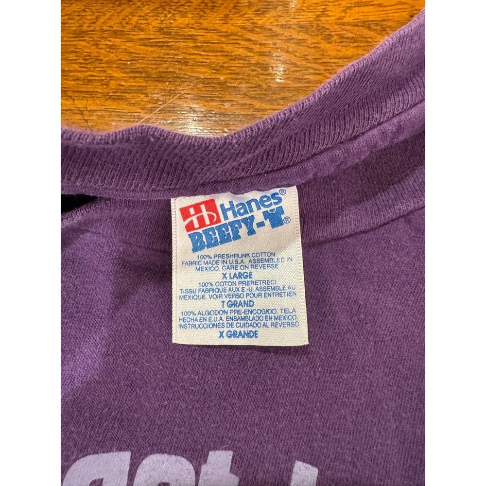 Vintage Hanes Teddy Bear Shirt Mens Large Purple I Get By Graphic T-Shirt 90s - Picture 3 of 5
